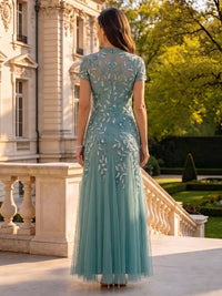 Sequin Mother of the Bride/Groom Dresses A Line High Neck Short Sleeves Floor Length