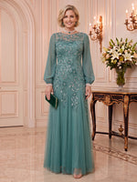 Sequin Mother of the Bride/Groom Dresses Long Sleeves Floor Length A Line