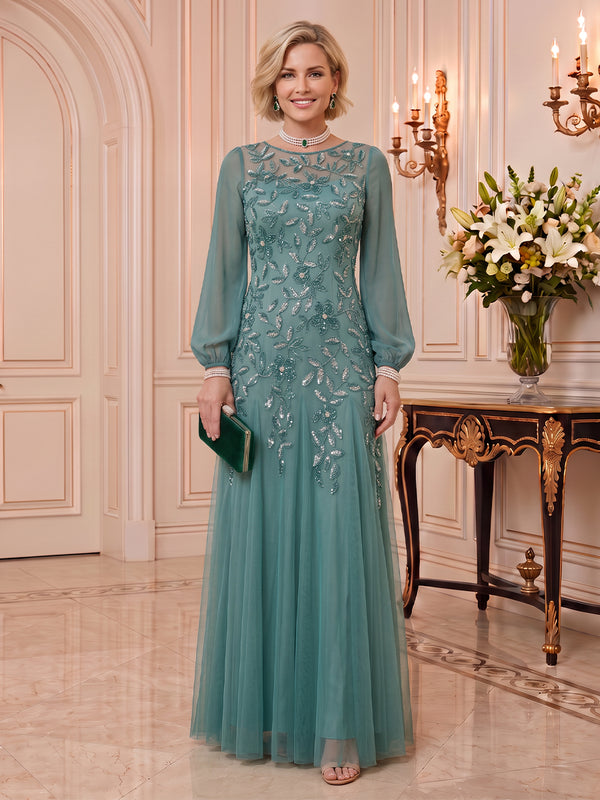 Sequin Mother of the Bride/Groom Dresses Long Sleeves Floor Length A Line