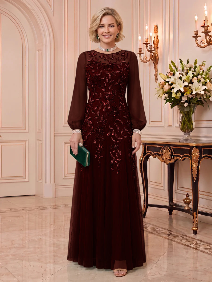 Sequin Mother of the Bride/Groom Dresses Long Sleeves Floor Length A Line