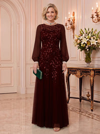 Sequin Mother of the Bride/Groom Dresses Long Sleeves Floor Length A Line