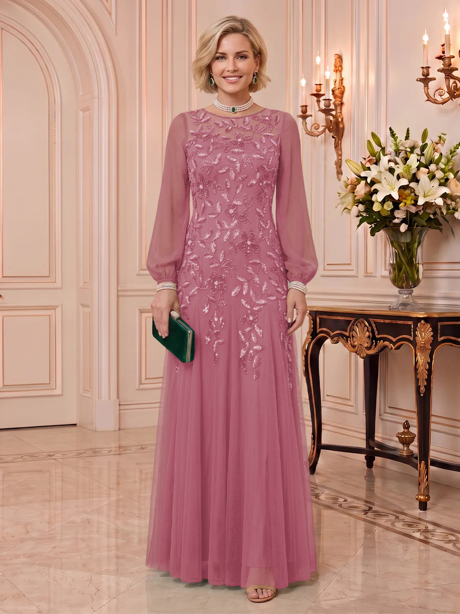 Sequin Mother of the Bride/Groom Dresses Long Sleeves Floor Length A Line