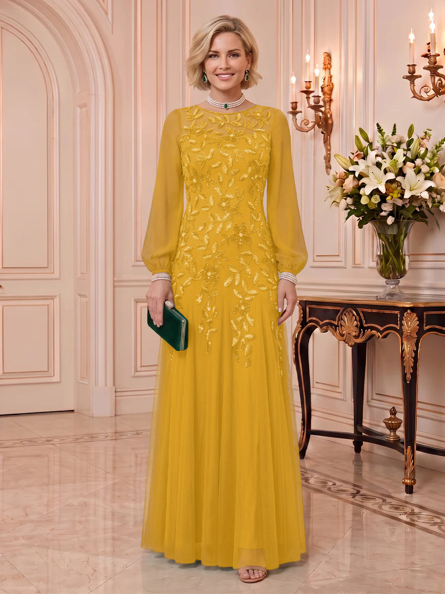 Sequin Mother of the Bride/Groom Dresses Long Sleeves Floor Length A Line