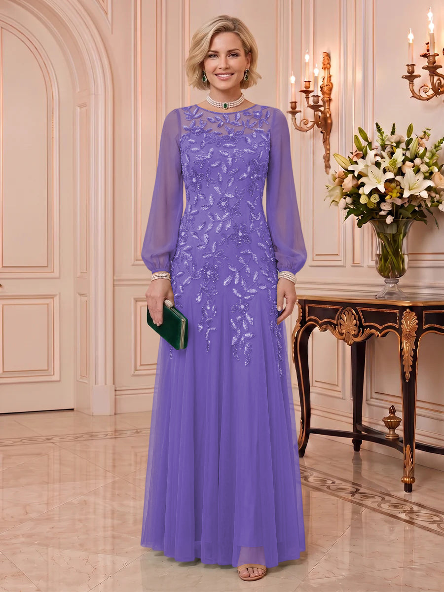 Sequin Mother of the Bride/Groom Dresses Long Sleeves Floor Length A Line