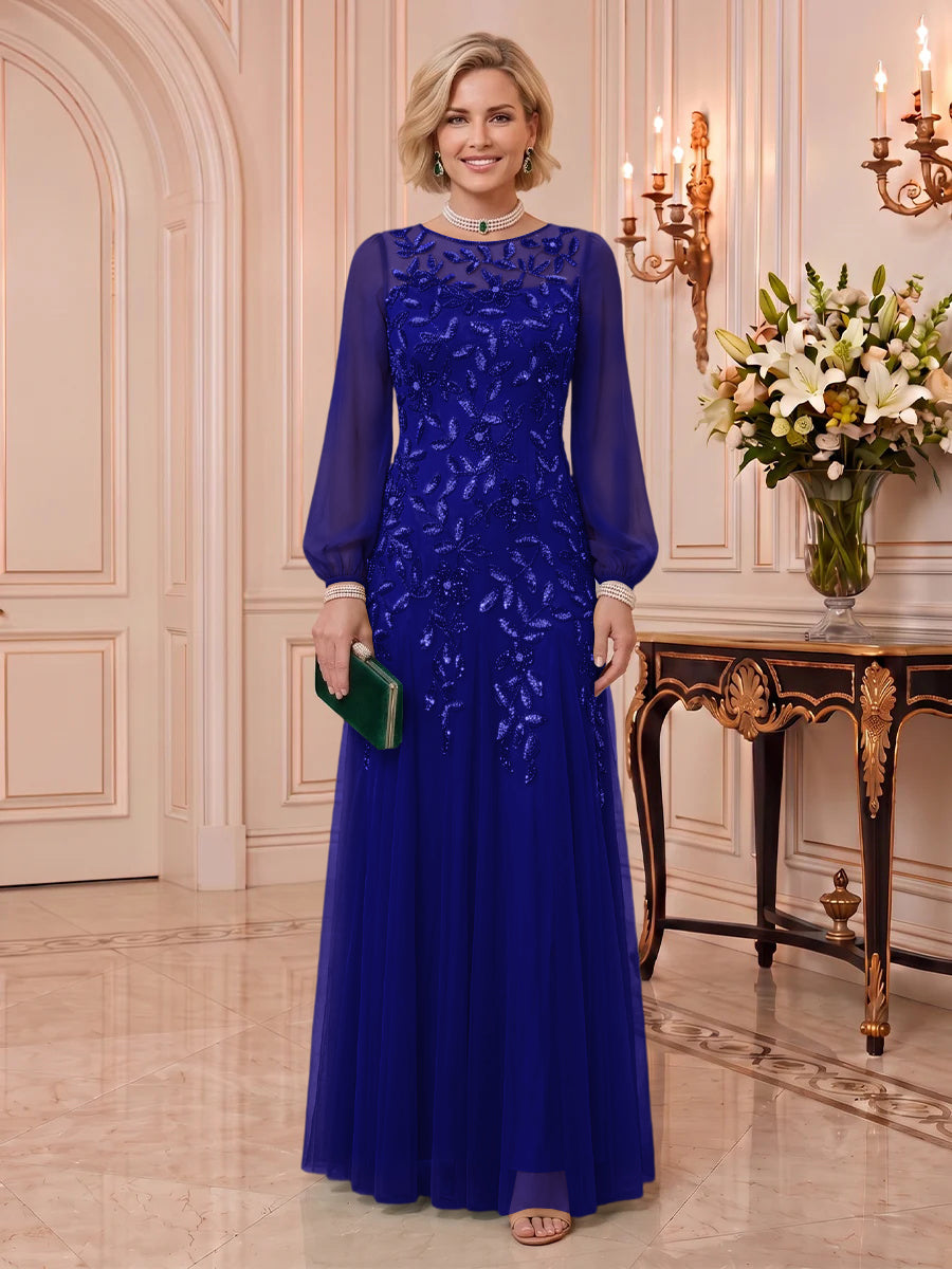 Sequin Mother of the Bride/Groom Dresses Long Sleeves Floor Length A Line
