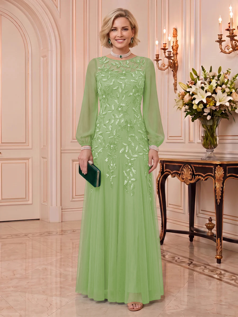 Sequin Mother of the Bride/Groom Dresses Long Sleeves Floor Length A Line