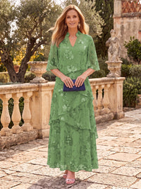 Sequin Mother of the Bride/Groom Dresses A Line V Neck Half Sleeves Ankle Length Tiered Ruffles