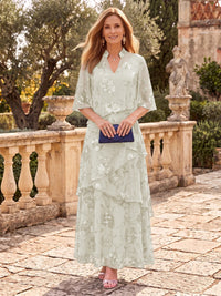 Sequin Mother of the Bride/Groom Dresses A Line V Neck Half Sleeves Ankle Length Tiered Ruffles