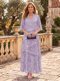 Sequin Mother of the Bride/Groom Dresses A Line V Neck Half Sleeves Ankle Length Tiered Ruffles