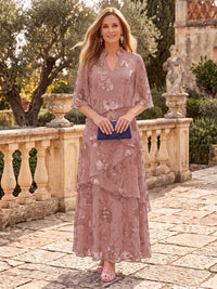 Sequin Mother of the Bride/Groom Dresses A Line V Neck Half Sleeves Ankle Length Tiered Ruffles