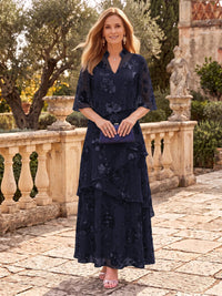 Sequin Mother of the Bride/Groom Dresses A Line V Neck Half Sleeves Ankle Length Tiered Ruffles
