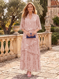 Sequin Mother of the Bride/Groom Dresses A Line V Neck Half Sleeves Ankle Length Tiered Ruffles