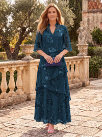 Sequin Mother of the Bride/Groom Dresses A Line V Neck Half Sleeves Ankle Length Tiered Ruffles