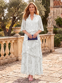 Sequin Mother of the Bride/Groom Dresses A Line V Neck Half Sleeves Ankle Length Tiered Ruffles