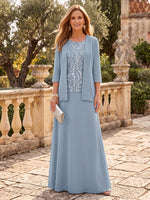 Chiffon Mother of the Bride/Groom Dresses A Line Scoop Neck 3/4 Sleeves Floor Length with Jacket