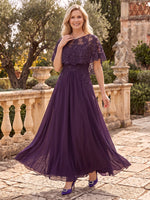 Chiffon Mother of the Bride/Groom Dresses A Line Scoop Neck Cape Sleeves Floor Length