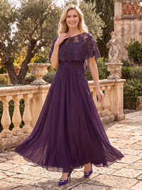Chiffon Mother of the Bride/Groom Dresses A Line Scoop Neck Cape Sleeves Floor Length