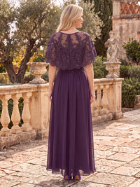 Chiffon Mother of the Bride/Groom Dresses A Line Scoop Neck Cape Sleeves Floor Length