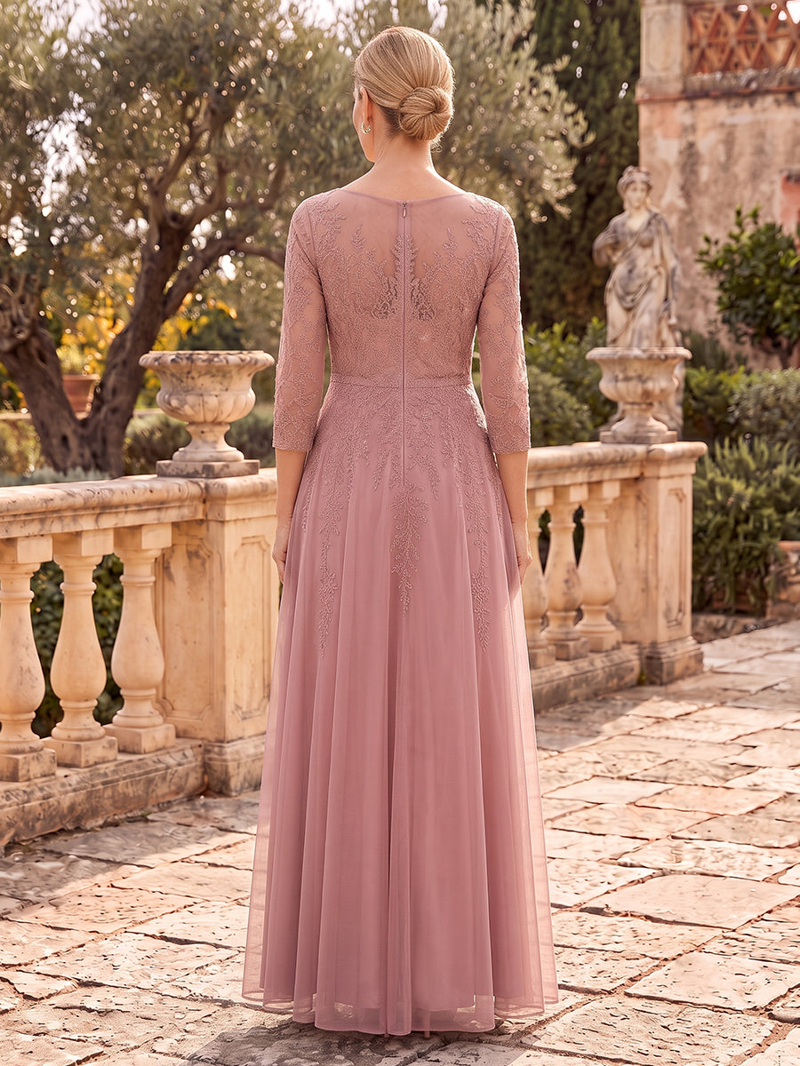 Chiffon Mother of the Bride/Groom Dresses A Line Scoop Neck 3/4 Sleeves Floor Length
