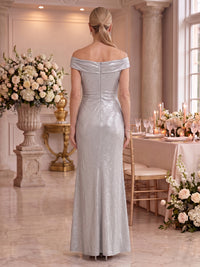 Metallic Satin Mother of the Bride/Groom Dresses Sheath Off the Shoulder Sleeveless Floor Length Ruched