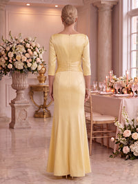 Satin Mother of the Bride/Groom Dresses Mermaid Boat Neck 3/4 Sleeves Floor Length Ruched