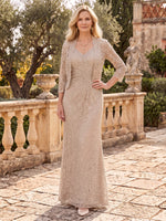 Sequin Mother of the Bride/Groom Dresses Column V Neck Floor Length with Jacket