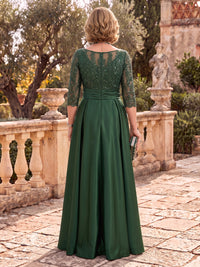 Plus Size Satin Mother of the Bride/Groom Dresses A Line 3/4 Sleeves Scoop Neck Floor Length