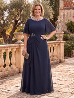 Plus Size Chiffon Mother of the Bride/Groom Dresses A Line Half Sleeves Scoop Neck Floor Length