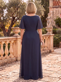 Plus Size Chiffon Mother of the Bride/Groom Dresses A Line Half Sleeves Scoop Neck Floor Length