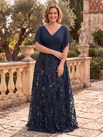 Plus Size Chiffon Mother of the Bride/Groom Dresses A Line Flutter Sleeves V Neck Floor Length