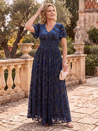 Plus Size Velvet Mother of the Bride/Groom Dresses A Line Short Sleeves V Neck Floor Length