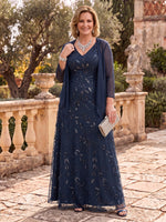 Plus Size Sequin Mother of the Bride/Groom Dresses A Line V Neck Floor Length with Jacket