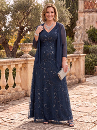 Plus Size Sequin Mother of the Bride/Groom Dresses A Line V Neck Floor Length with Jacket