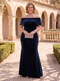Plus Size Velvet Mother of the Bride/Groom Dresses Mermaid Off the Shoulder Floor Length