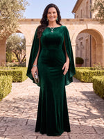 Plus Size Velvet Mother of the Bride/Groom Dresses Sheath Cape Sleeves Boat Neck Floor Length