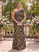 Plus Size Jacquard Mother of the Bride/Groom Dresses Sheath One Shoulder Floor Length with Bow