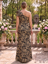 Plus Size Jacquard Mother of the Bride/Groom Dresses Sheath One Shoulder Floor Length with Bow