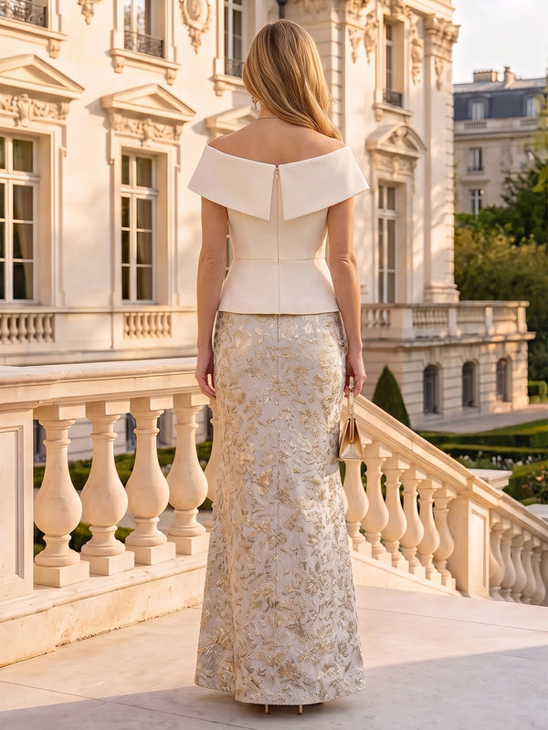Jacquard Mother of the Bride/Groom Dresses Sheath Off the Shoulder Sleeveless Floor Length