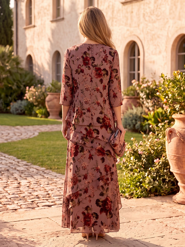 2 Pieces Floral Print Mermaid/Sheath Long Sleeves Mother of the Bride/Groom Dresses Long with Jacket