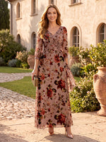Floral Print Mermaid/Sheath Long Sleeves Mother of the Bride/Groom Dresses Long with Ruffles