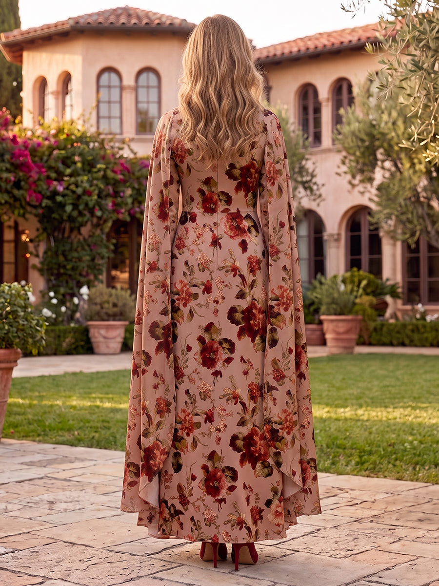 Floral Print Mermaid/Sheath Long Sleeves Mother of the Bride/Groom Dresses Long with Cape