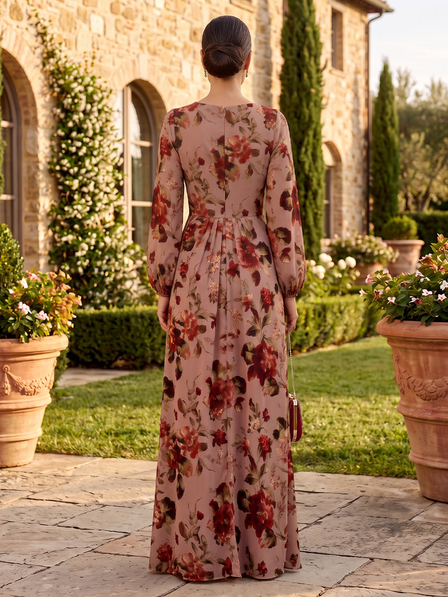 Floral Print Mermaid/Sheath Mother of the Bride/Groom Dresses Long Pleated Long Sleeves