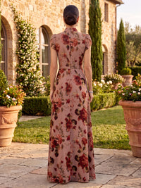Floral Print Cap Sleeves Mother of the Bride/Groom Dresses Floor Length V Neck A Line