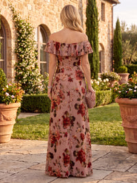 Floral Print Ruffle Off the Shoulder Mother of the Bride/Groom Dresses Floor Length A Line