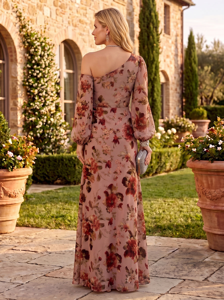 Floral Print Mermaid/Sheath Mother of the Bride/Groom Dresses Long Sleeves with Slit