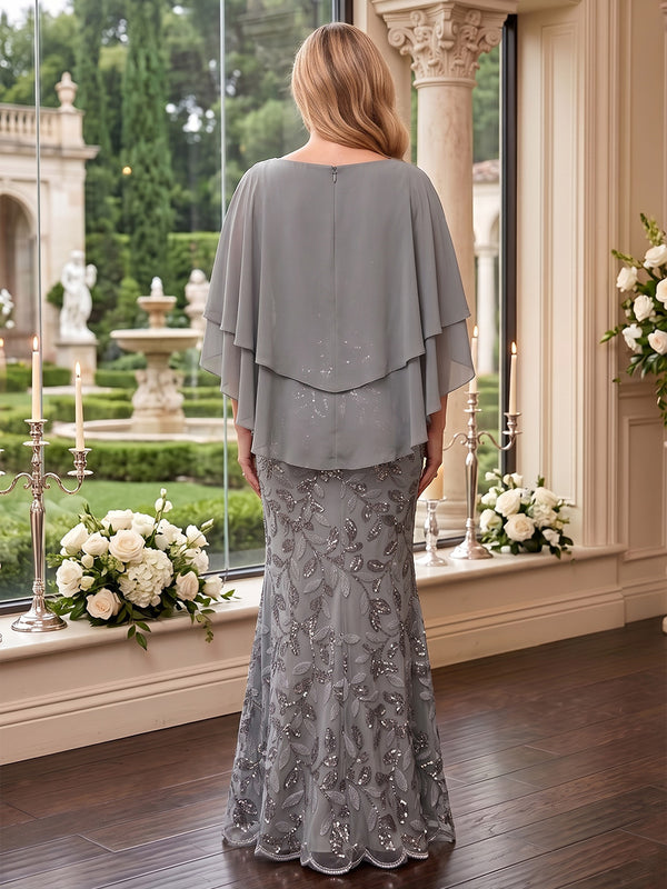 Sequin Plus Size Jewel Short Sleeves Mother of the Bride/Groom Dresses with Cap Mermaid/Sheath