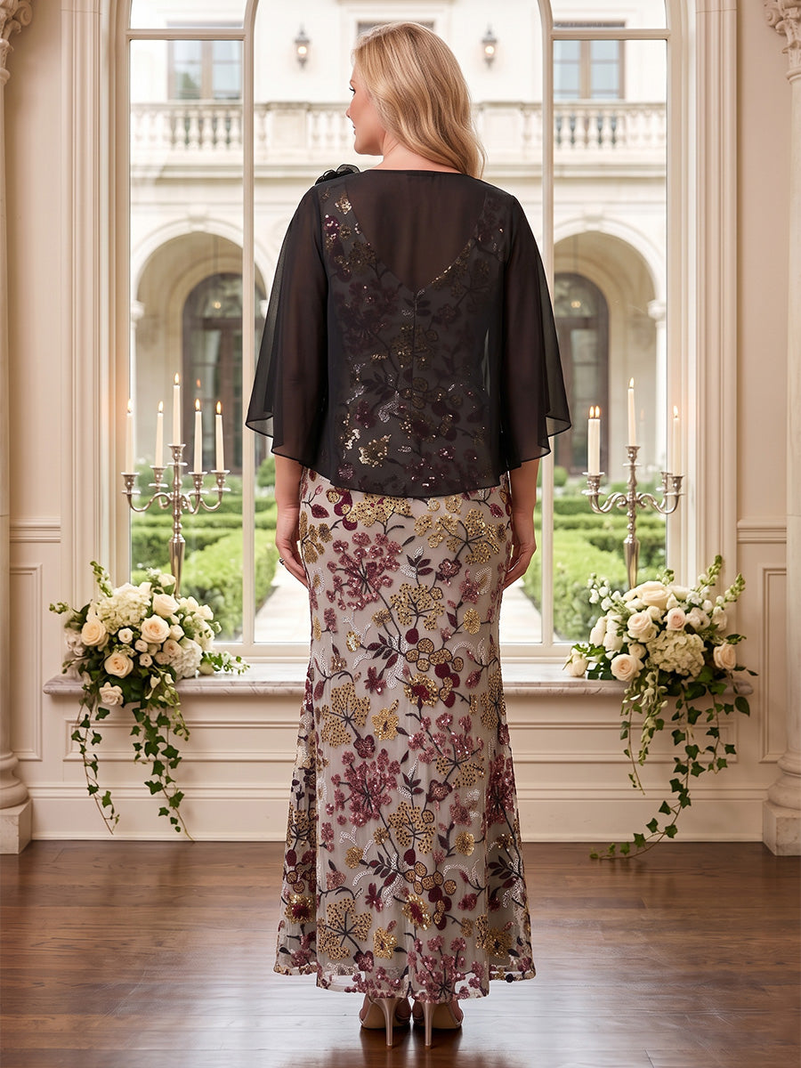 Sequin Plus Size Short Sleeves  Mermaid/Sheath Mother of the Bride/Groom Dresses with Cap V Neck