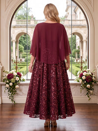 2 Pieces Sequin Plus Size Mother of the Bride/Groom Dresses with Cap V Neck Short Sleeves