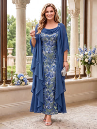 Sequin Plus Size Mother of the Bride/Groom Dresses Jewel Short Sleeves with Cape