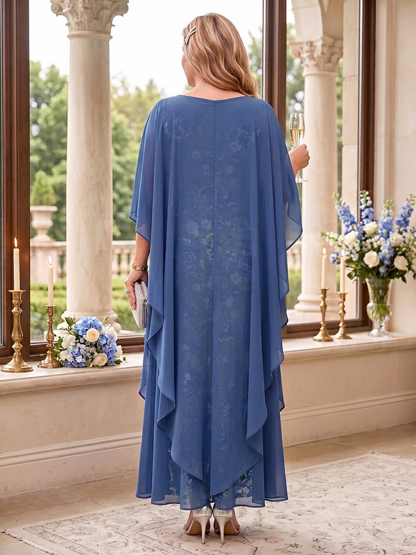 Sequin Plus Size Mother of the Bride/Groom Dresses Jewel Short Sleeves with Cape